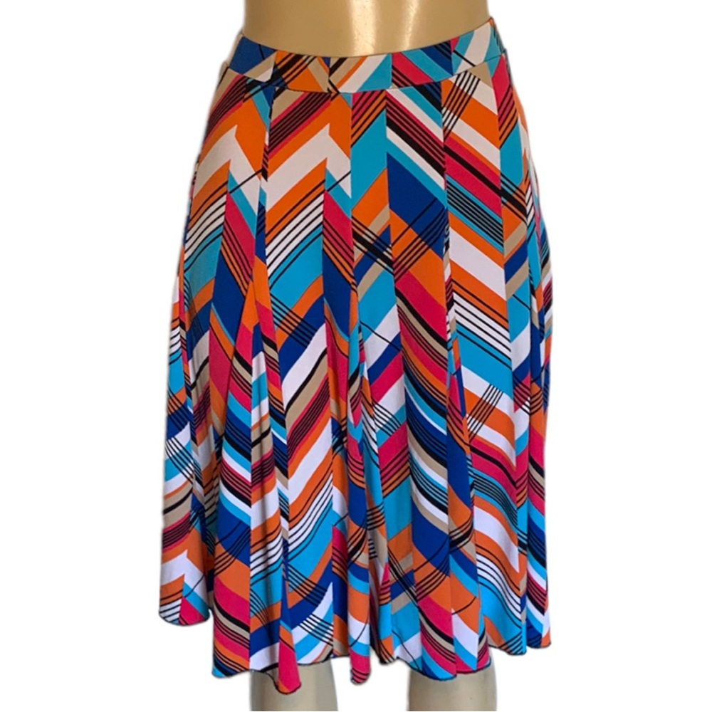 Premise Petite A-line Flowy Multicoloured Chevron Pleated Stretch Skirt